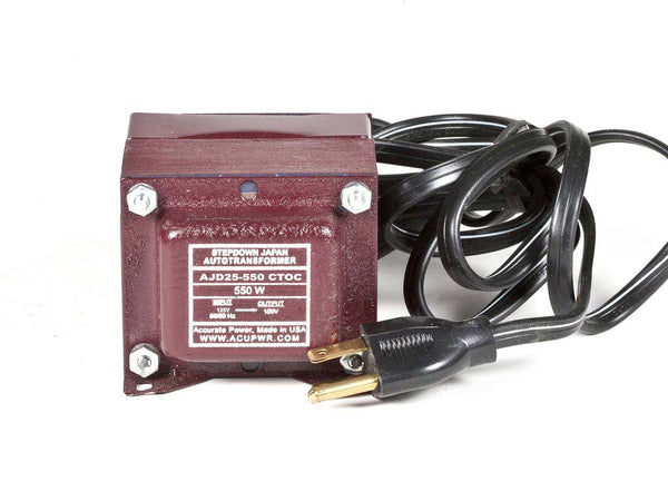 550 Tru-Watts™ 124 Volts to 100 Volts Step Down Transformer - Use 100-Volt Japanese Electrical Devices in USA/Canada.  ***This transformer is a 24 V reduce only.  Check your local voltage with a Multimeter AJD25-550