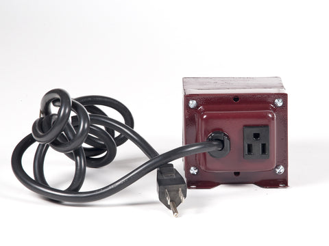 ACUPWR red 1000-Watt Step-Down Transformer (AMBD-1000) back view with Type B input and output