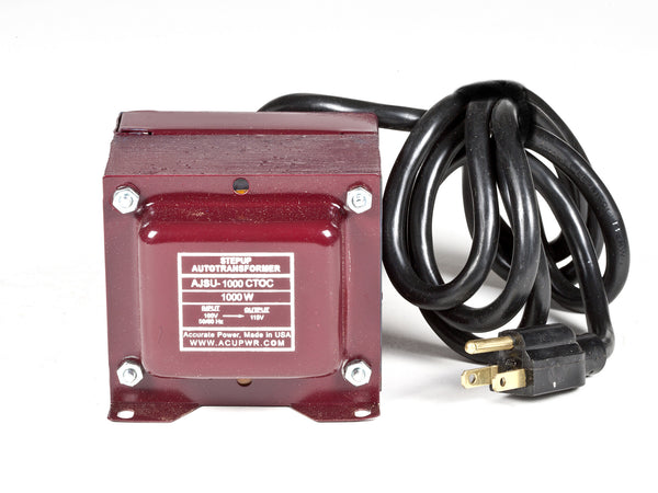 ACUPWR red 1000-Watt Step-Up Transformer (AJSU-1000) front view with label