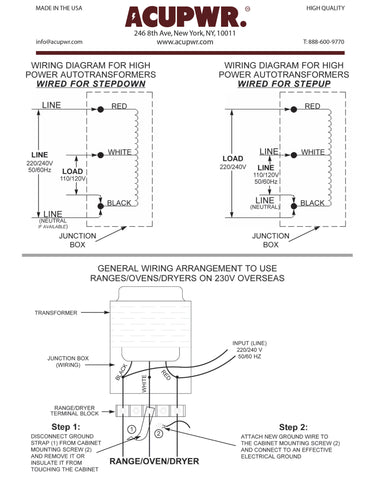 ACUPWR 1000-Watt Hard-Wire Voltage Transformer (ADUW-1000) wiring diagram