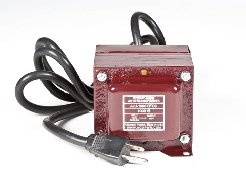 ACUPWR red 1000-Watt Step-Up Transformer (AJU-1000) front view with label