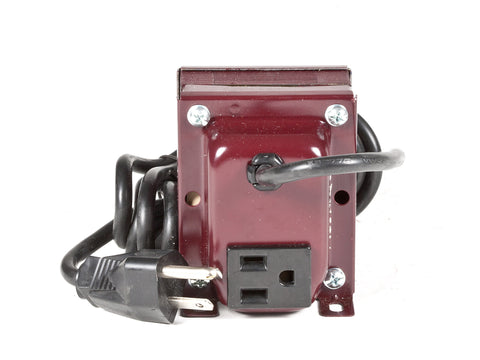 ACUPWR red 100-Watt Step-Up Transformer (AU-100RF) back view with Type B input and output