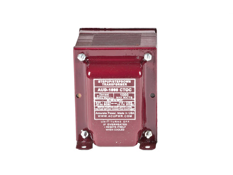 ACUPWR red 1000-Watt Voltage Transformer (AUD-1000IEC) front view with label