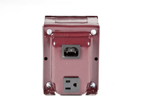 ACUPWR red 100-Watt Step-Down Transformer (AD-100IEC) back view with Type B plug output