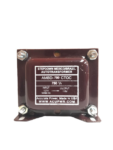 750 Tru-Watts™ 127 Volts to 115 Volts Step Down Transformer - Use American/Canadian Electrical Devices in Mexico, Brazil and other 127-Volt Countries – AMBD-750